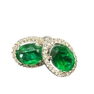 Vintage Emerald Green Rhinestone Earrings Screw Back KEYES MCM 50’s